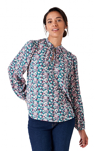 Ladies Crew Clothing Orla Blouse, Teal Print