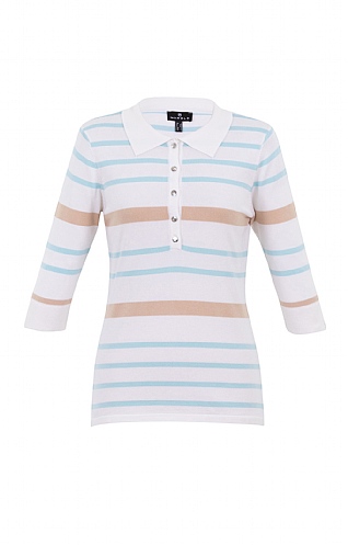 Ladies Marble Stripe Polo Shirt, Duckegg/White/Beige