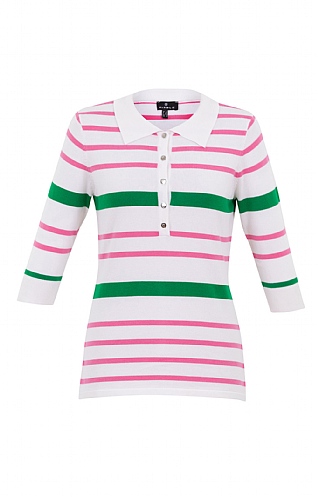 Ladies Marble Stripe Polo Shirt, Pink/Green/White