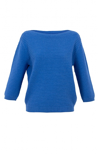 Ladies Marble Boat Neck Ribbed Sweater, Blue