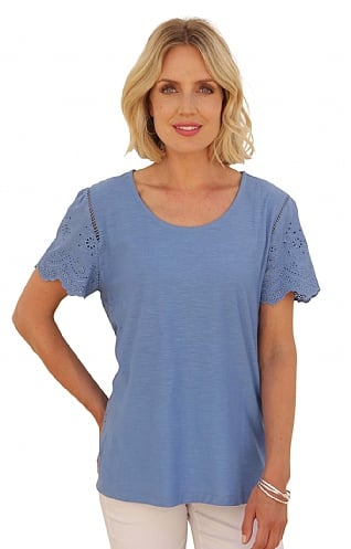 Ladies Pomodoro Broiderie Anglaise T-Shirt, Pacific