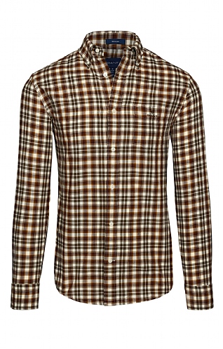 Mens Gant Regular Fit Broadcloth Tartan Shirt, Cocoa Bean