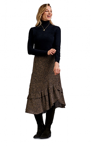 House of Bruar Ladies Chiffon Frill Skirt, Chestnut Noir