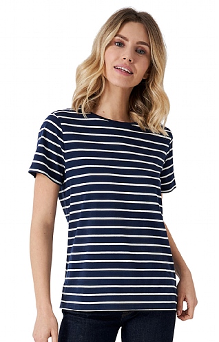 Ladies Crew Clothing Breton T-Shirt - Navy/White, Navy/White