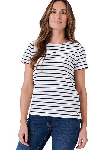 Ladies Crew Clothing Breton T-Shirt, White/Navy