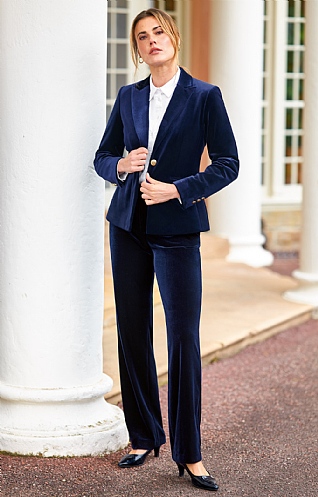 House of Bruar Ladies Velvet Trousers - Navy Blue