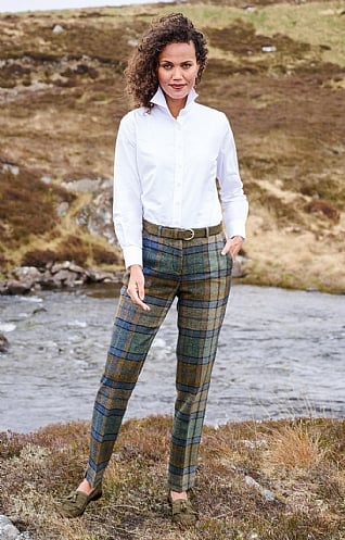 House of Bruar Ladies Tweed Trousers, Denim/Forest Check