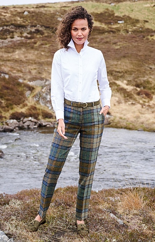 House of Bruar Ladies Tweed Trousers, Denim/Forest Check