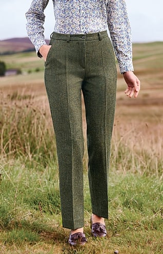 House of Bruar Ladies Tweed Trousers, Forest Green Herringbone