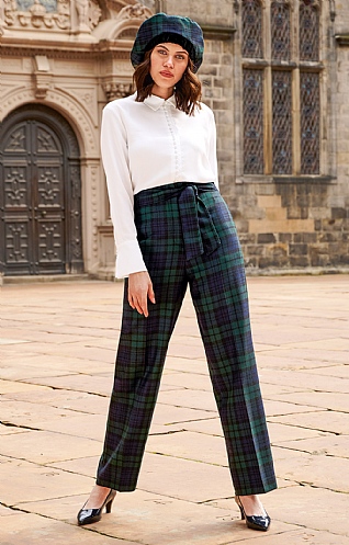 House of Bruar Ladies Tie Waist Plaid Trousers - Blackwatch Tartan