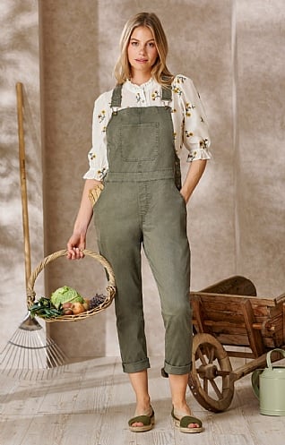 House of Bruar Ladies Chino Dungarees - Olive, Olive