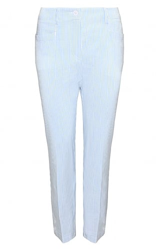 Ladies Anna Montana Fine Stripe Pull On Trousers, Blue/White