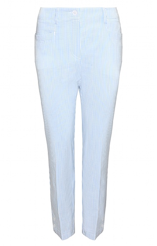 Ladies Anna Montana Fine Stripe Pull On Trousers, Blue/White