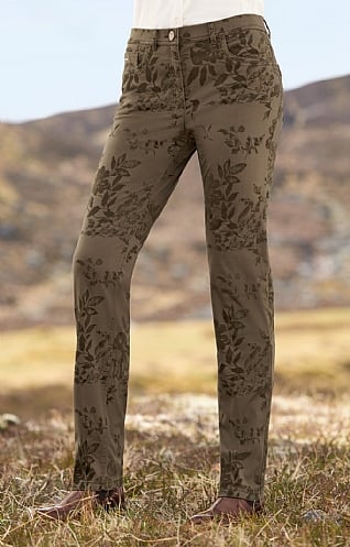 Zerres Ladies Tonal Country Print Jeans, Brown