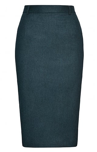 House of Bruar Ladies Flannel Tailored Skirt, Blue/Lovat Melange
