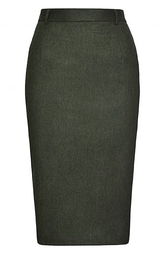 House of Bruar Ladies Flannel Tailored Skirt, Deep Forest Melange