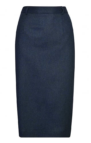 House of Bruar Ladies Flannel Tailored Skirt, Deep Water Blue Melange
