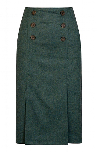 House of Bruar Ladies Double Vent Flannel Skirt, Blue/Lovat Melange