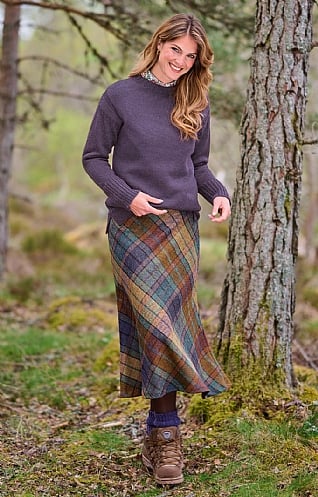 House of Bruar Ladies Tweed Bias Skirt, Highland Dawn