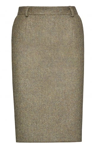 House of Bruar Ladies Classic Tweed Skirt, Lovat/Brown Herringbone