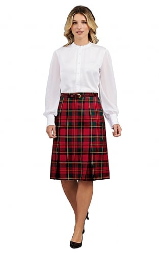 House of Bruar Plaid Invert Pleat Skirt, Muted Red