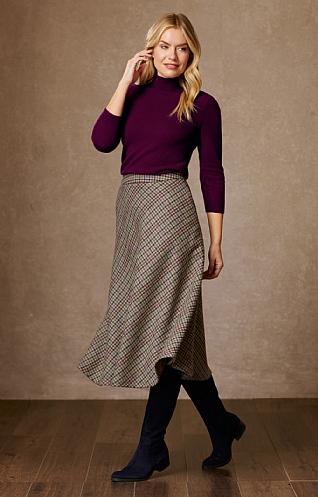 House of Bruar Ladies Tweed Swing Skirt, River Berry Gunclub