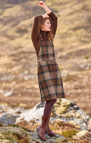 House of Bruar Ladies Tweed Pinafore Dress, Chestnut/Pine Check