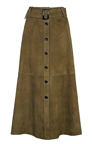 Long Belted Suede Skirt