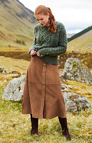 House of Bruar Long Belted Suede Skirt
