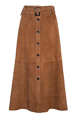 Long Belted Suede Skirt