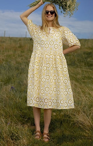 Ladies Barbour Edis Dress, White Sunrise/Yellow