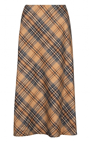 House of Bruar Ladies Wool Swing Skirt, Camel/Navy Check