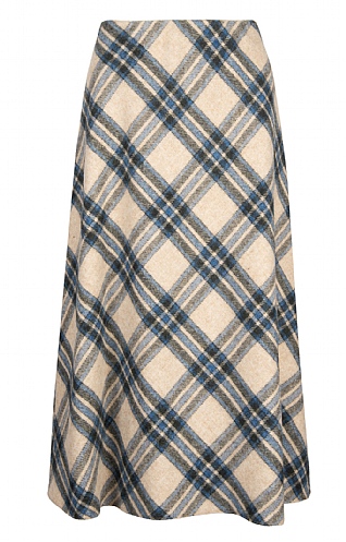 House of Bruar Ladies Wool Swing Skirt, Ecru/Blue Check