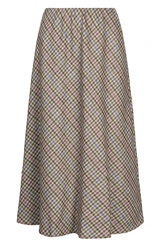 House of Bruar Ladies Wool Swing Skirt, Green/Pink Small Check