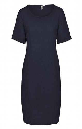 House Of Bruar Ladies Linen Crew Neck Dress - Navy Blue
