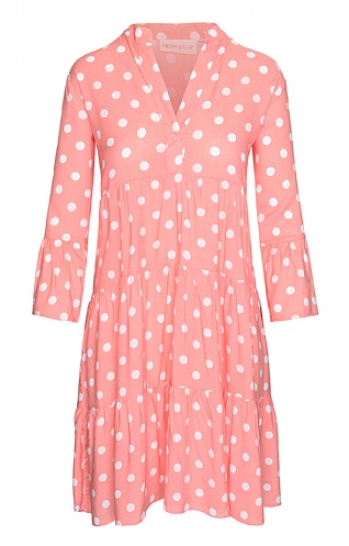 House Of Bruar Ladies Tiered Dress, Peach Polka