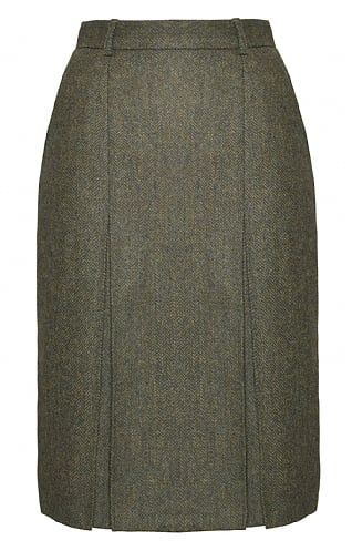 House of Bruar Ladies Tweed Invert Skirt, Forest/Green Herringbone