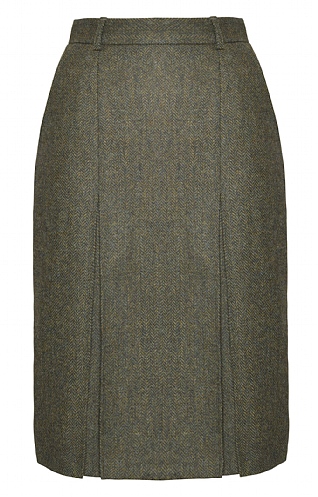 House of Bruar Ladies Tweed Invert Skirt, Forest/Green Herringbone