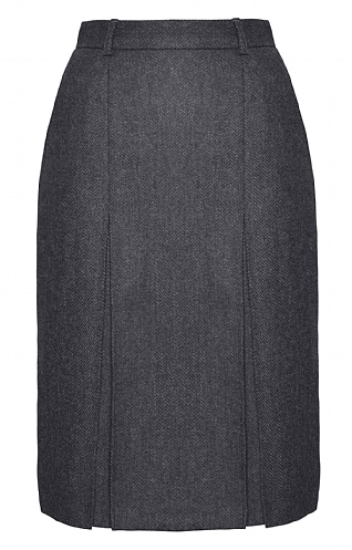 House of Bruar Ladies Tweed Invert Skirt, Midnight/Blue Herringbone