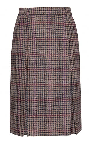 House of Bruar Ladies Tweed Invert Skirt, River Berry Gunclub