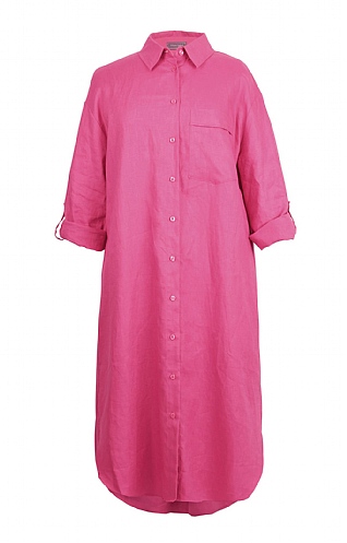House Of Bruar Ladies Long Linen Shirt Dress, Fuchsia