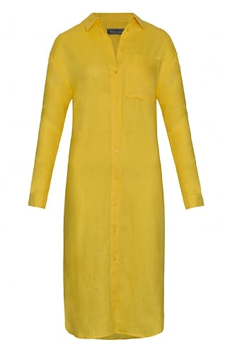 House Of Bruar Ladies Long Linen Shirt Dress, Yellow