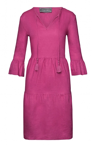 House Of Bruar Ladies Tiered Linen Dress, Fuchsia