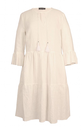 House Of Bruar Ladies Tiered Linen Dress - White, White