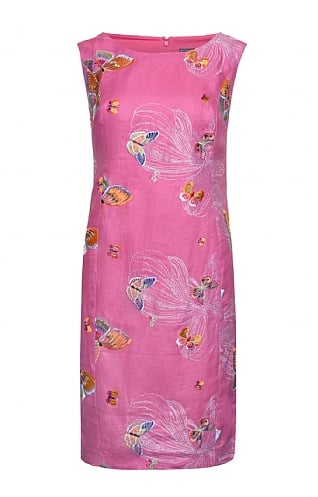 House Of Bruar Ladies Butterfly Linen Dress, Pink