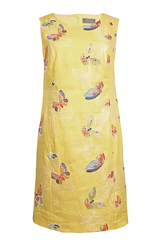 House Of Bruar Ladies Butterfly Linen Dress, Yellow