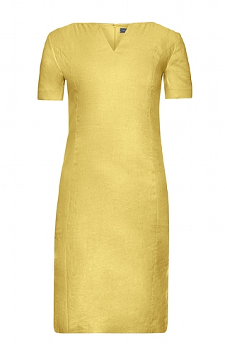 House Of Bruar Ladies Short Sleeved Linen Dress, Yellow