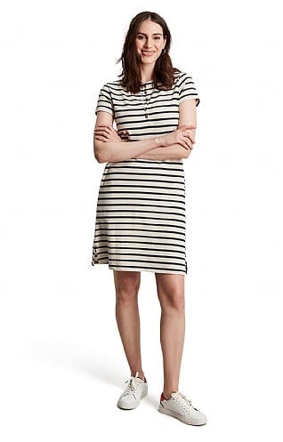 Ladies Joules Kea Stripe Dress, Cream Navy Stripe