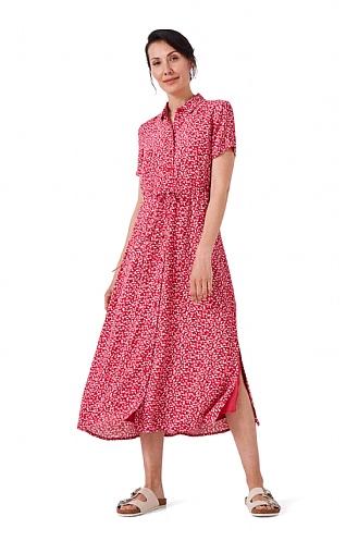 Ladies Crew Clothing Ruby Shirt Dress, Raspberry Daisy