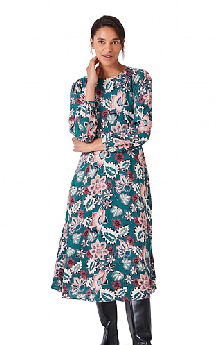 Ladies Crew Clothing Camila Dress, Teal Print